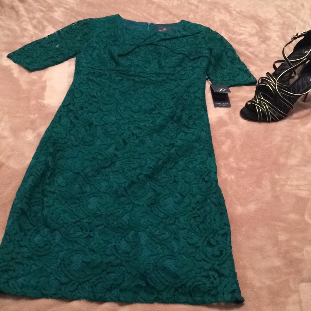 Lace Detail Sheath Pleated Short Sleeve Dress NWT